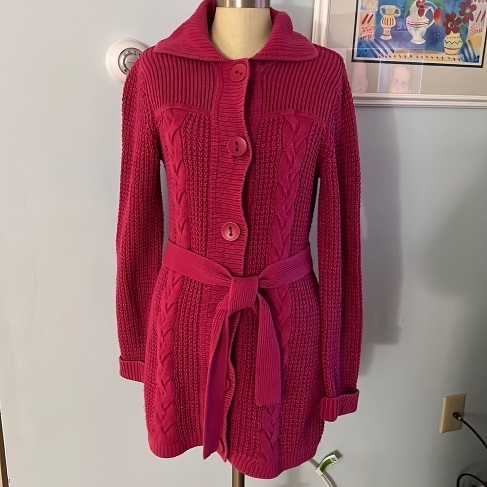 L.L. Bean Belted Button Long Knit Cardigan size Small